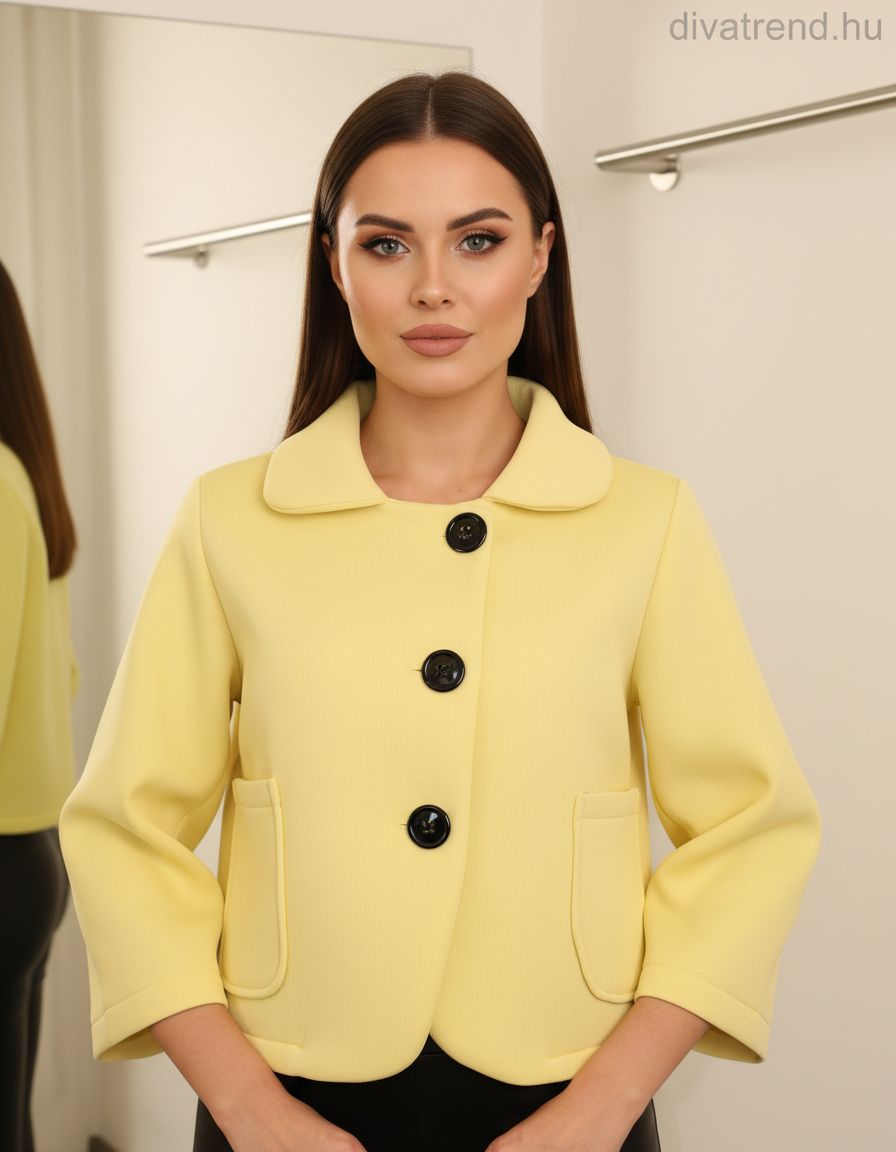 sárga női rövid kabát scuba anyagból