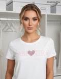 fehér pink női pamut póló Amour köves