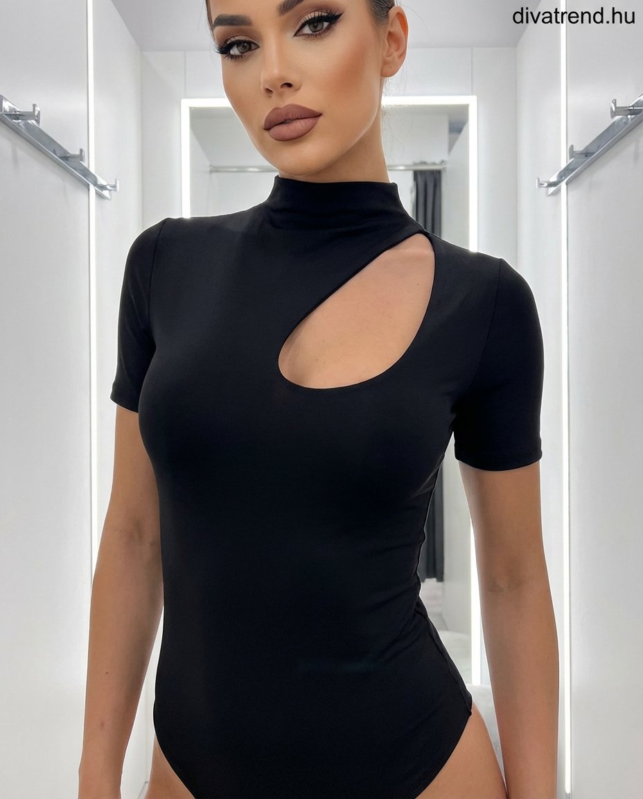 fekete női body csepp kivágással