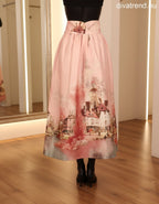 szatén maxi szoknya vintage festmény hátulról