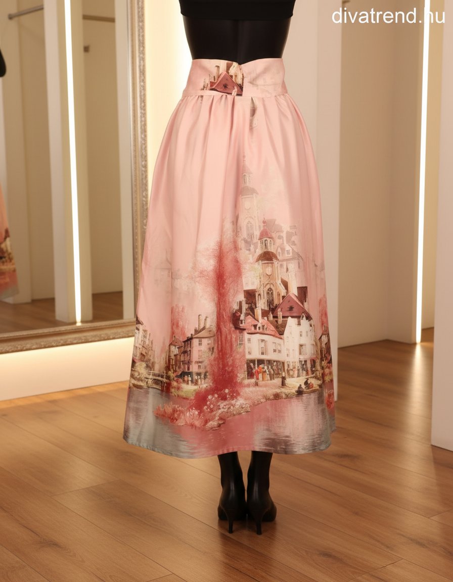 szatén maxi szoknya vintage festmény hátulról