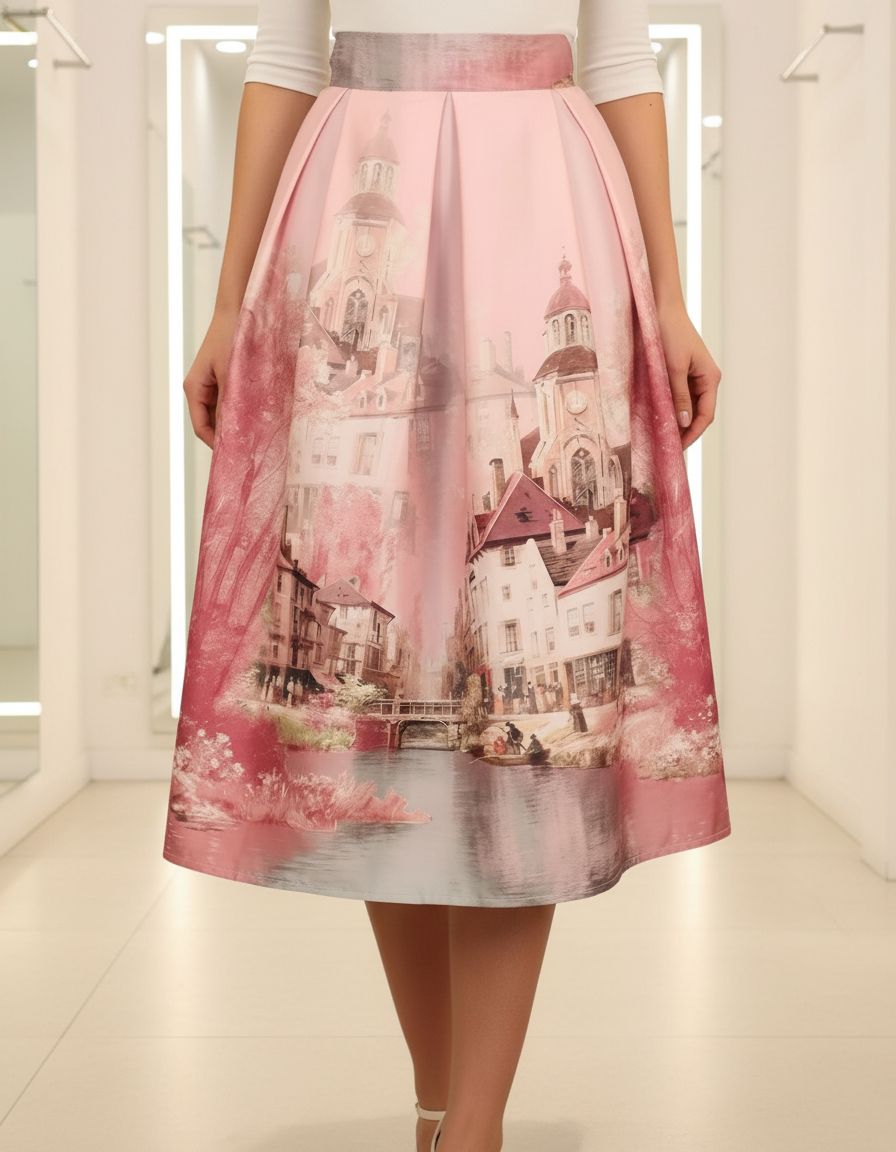 pink szatén midi szoknya vintage festmény