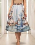 kék világos szatén midi szoknya vintage festmény