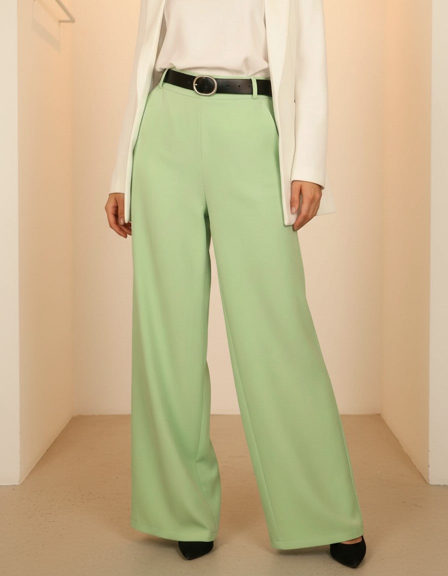 zöld világos bő szárú szövetnadrág övvel