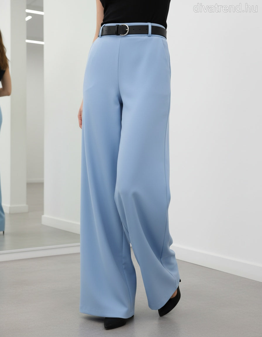 kék világos bő szárú szövetnadrág övvel