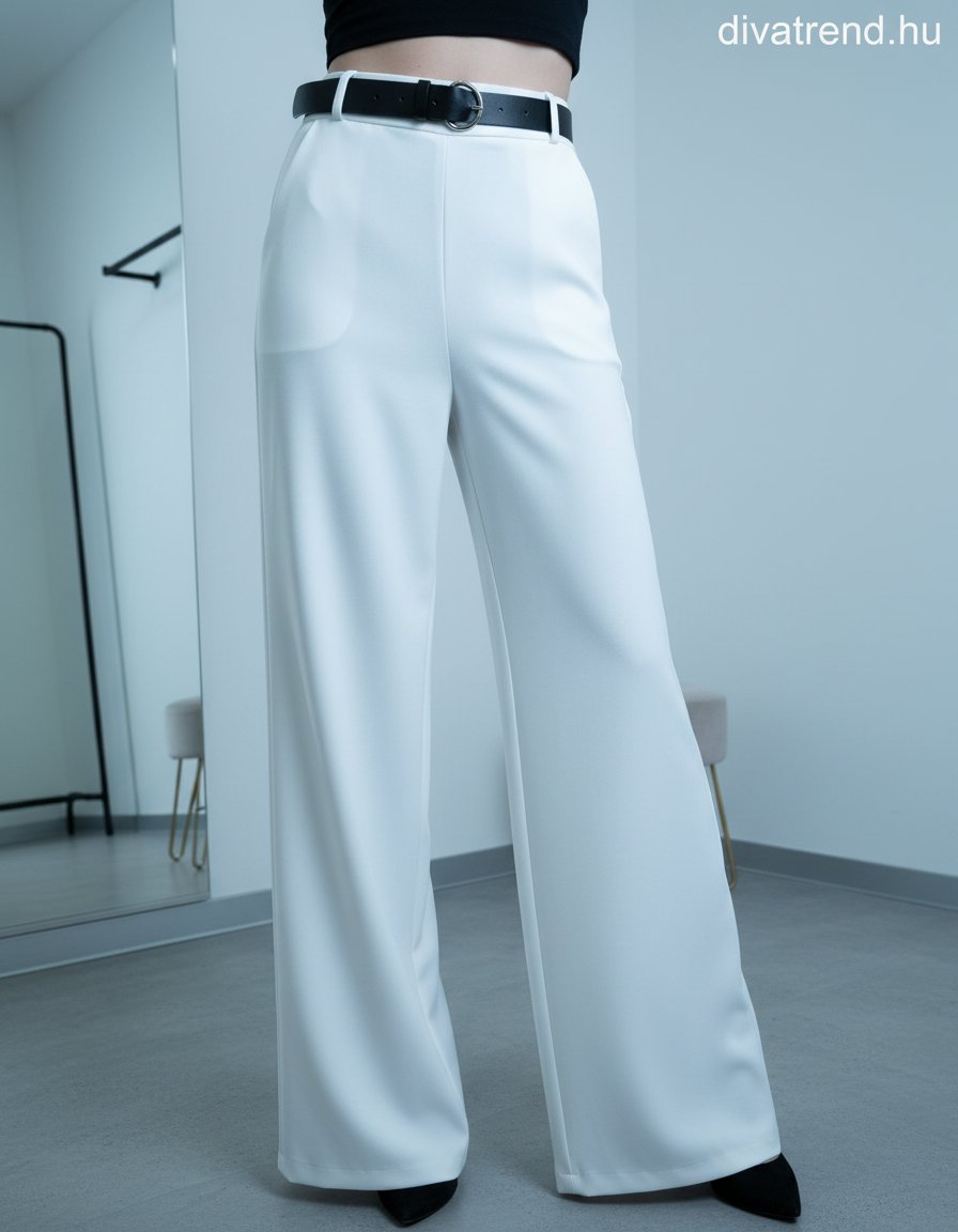 fehér bő szárú szövetnadrág övvel