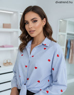 fehér kék női csíkos ing szívecskés