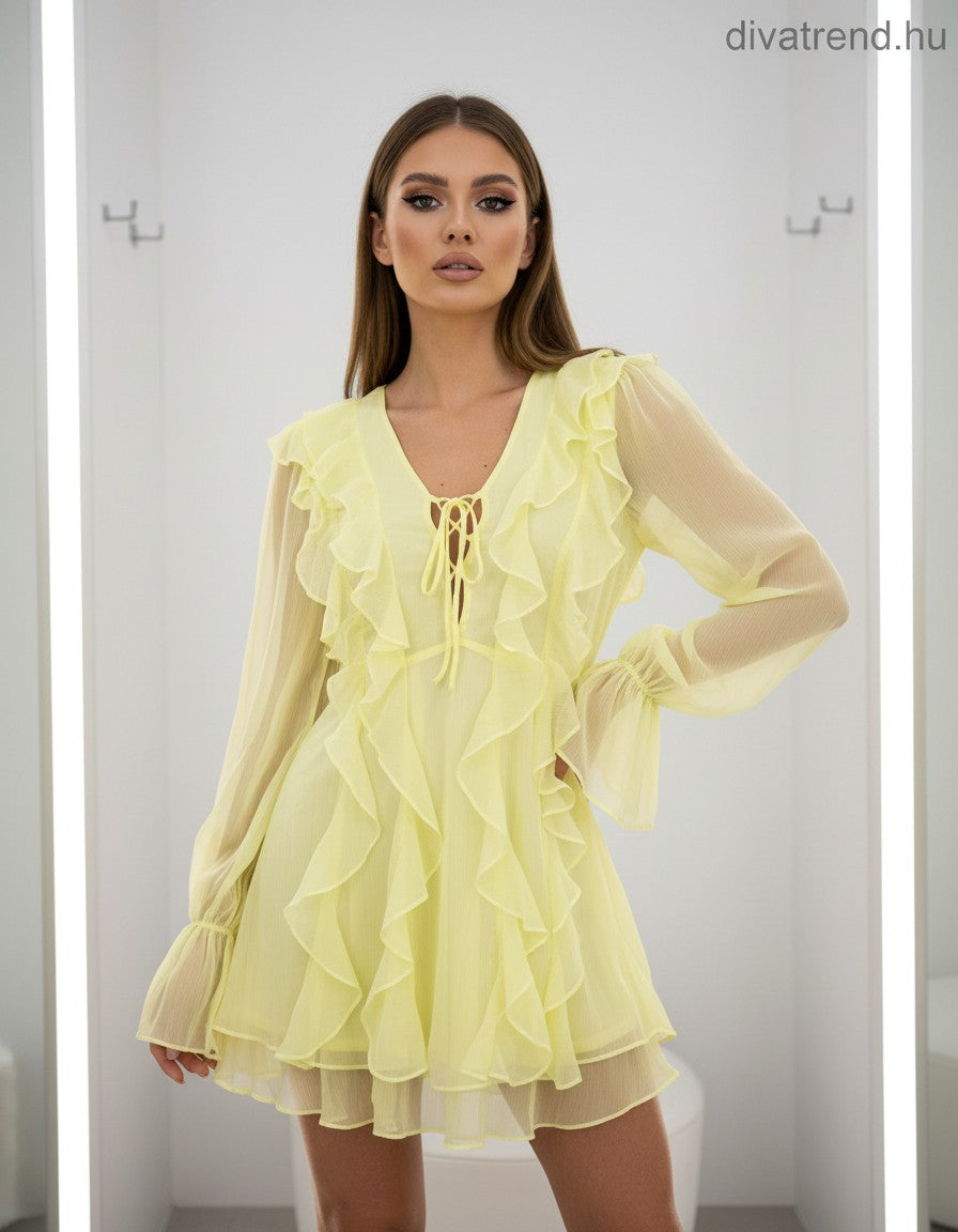 Lissimo női ruha hosszú ujjú V nyakú térd