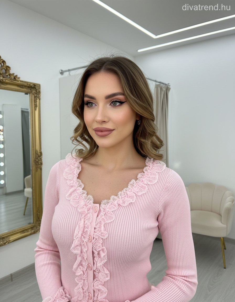 pinklight női felső bordás, fodros