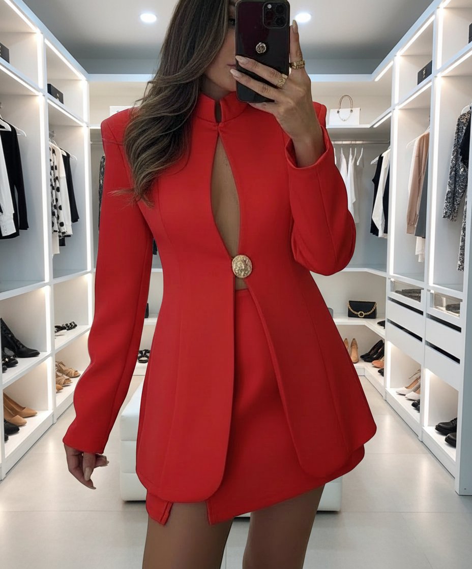 piros elegáns női szett