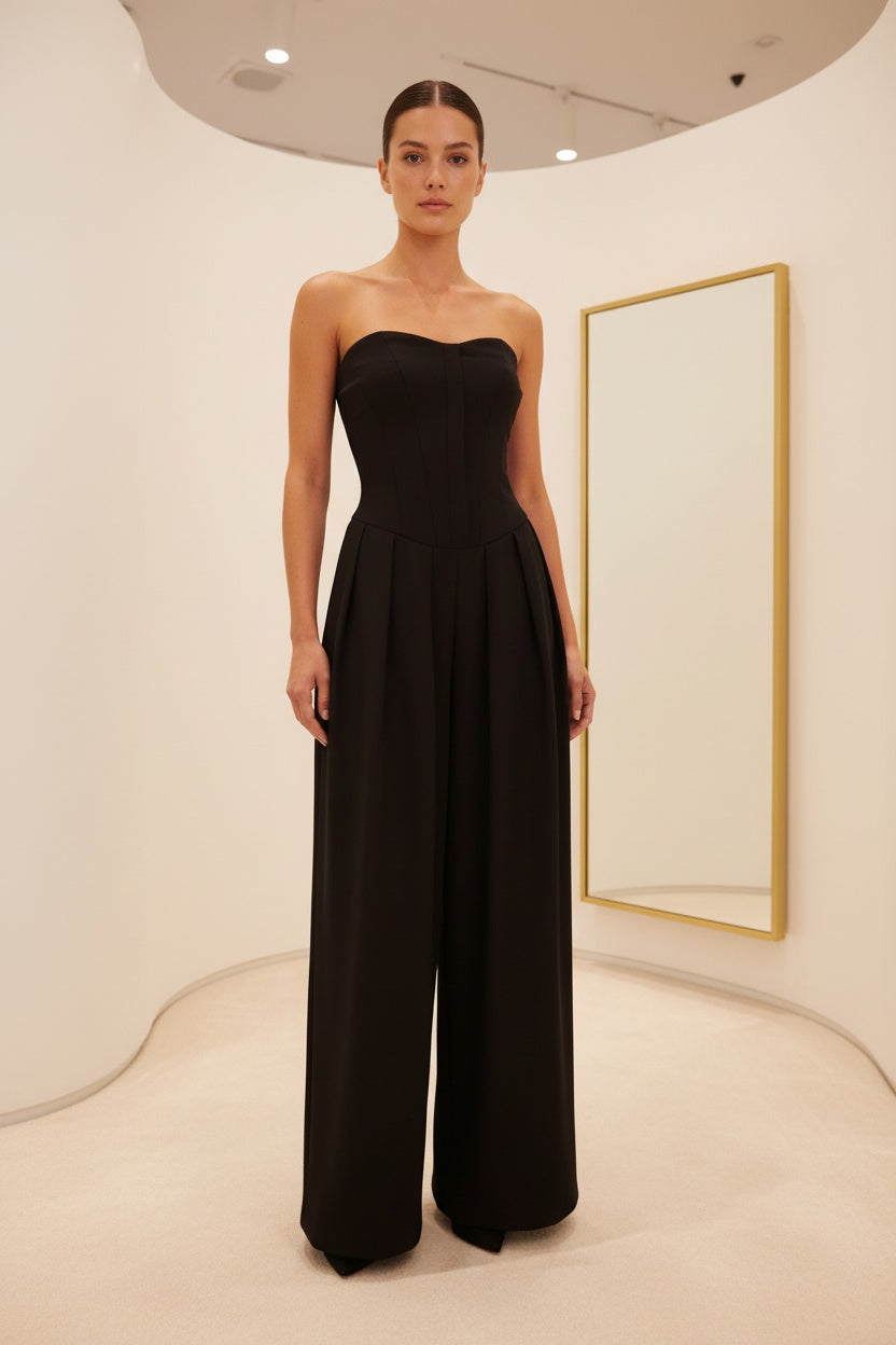 fekete elegáns női overál ujjatlan