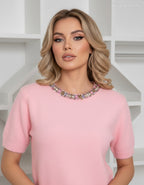 pinklight női kötött póló ékszer nyakú