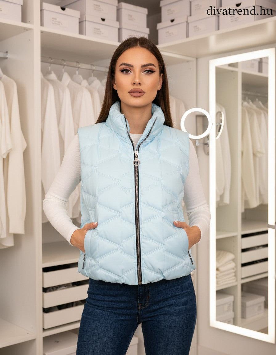 kék steppelt mellény