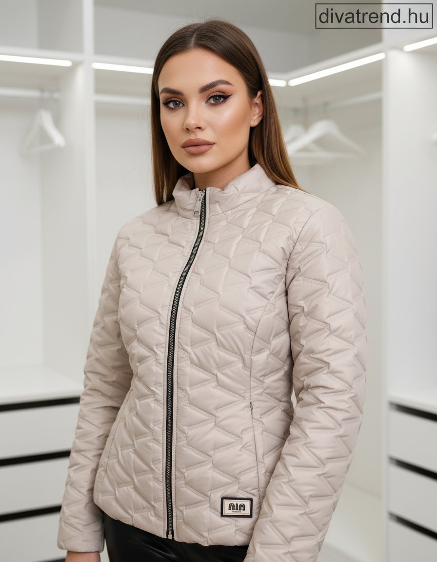 bézs közép steppelt kabát