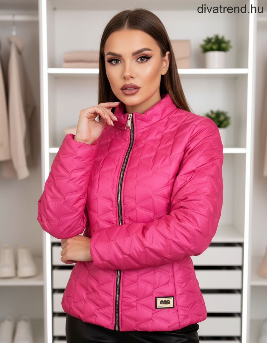 fukszia steppelt kabát