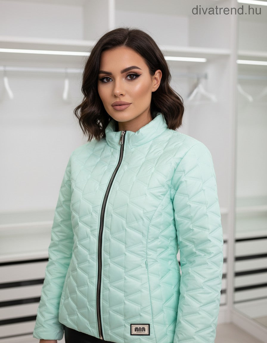 zöld világos steppelt kabát