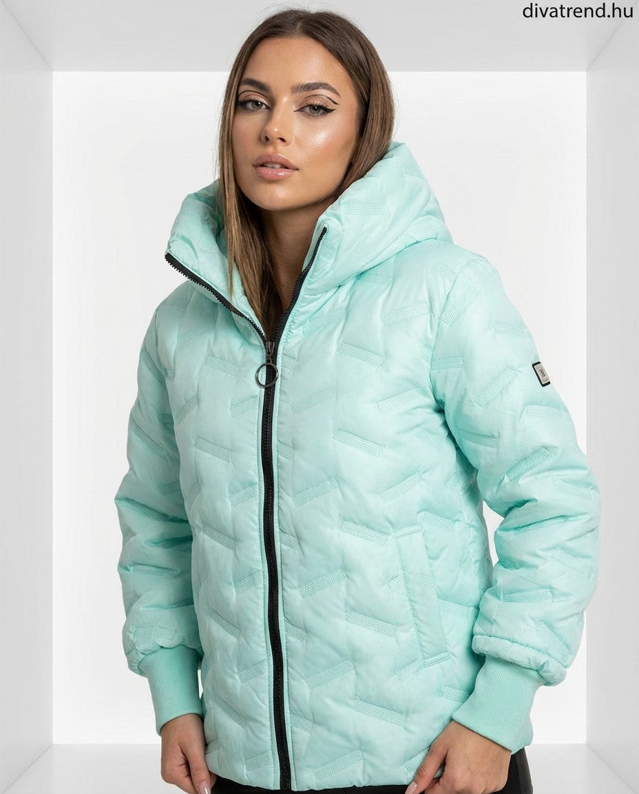 zöld világos steppelt kabát kapucnis