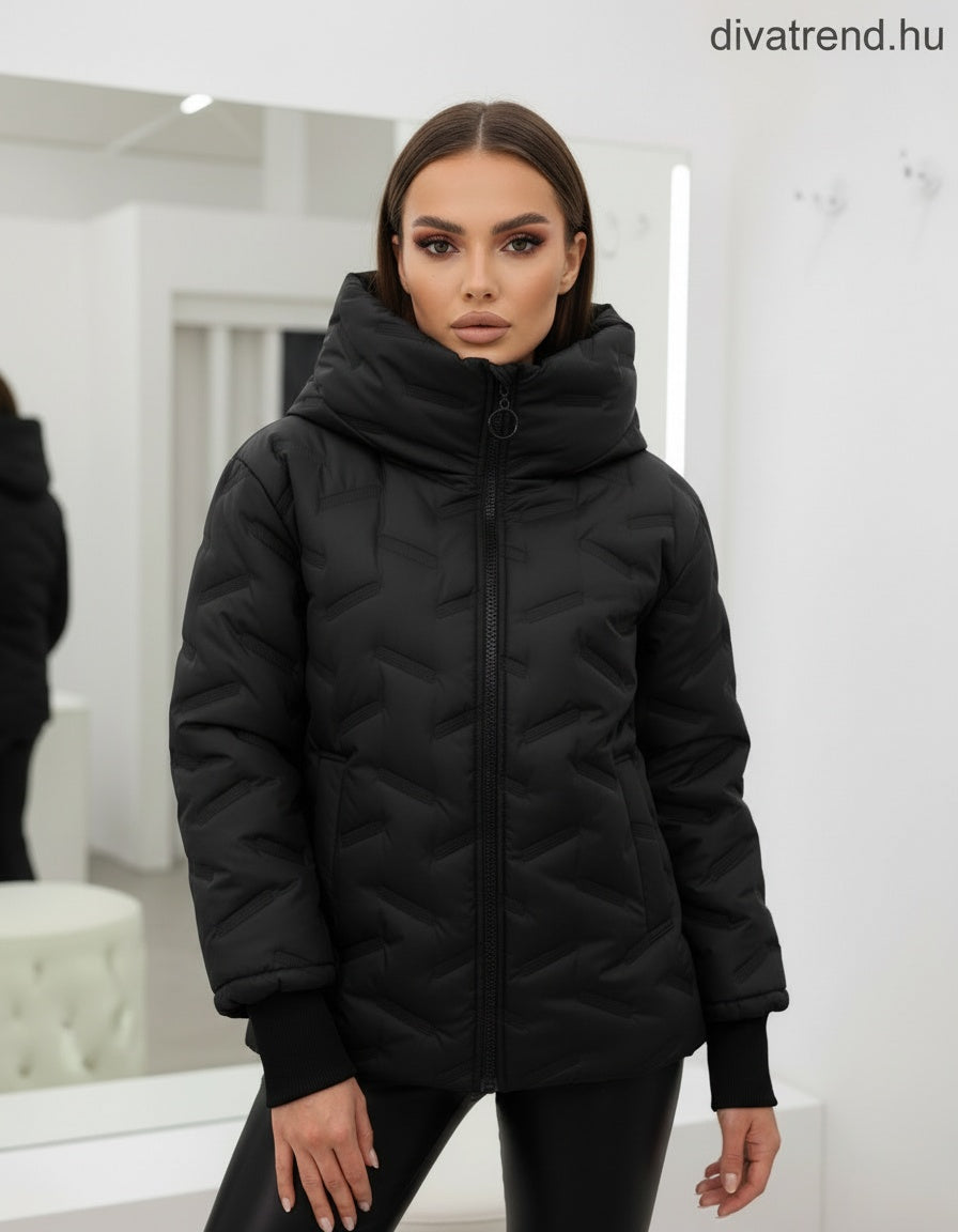 fekete steppelt kabát kapucnis