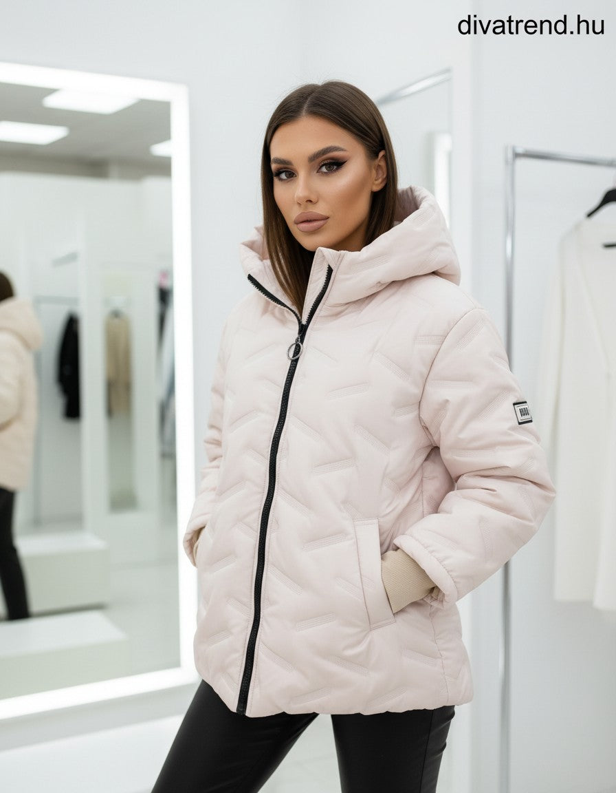 bézs közép steppelt kabát kapucnis
