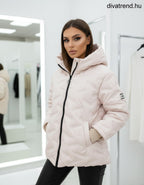 bézs közép steppelt kabát kapucnis