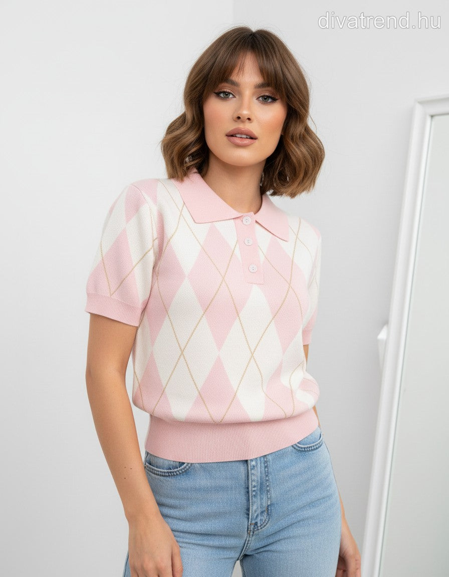 pinklight női kötött póló kárómintás