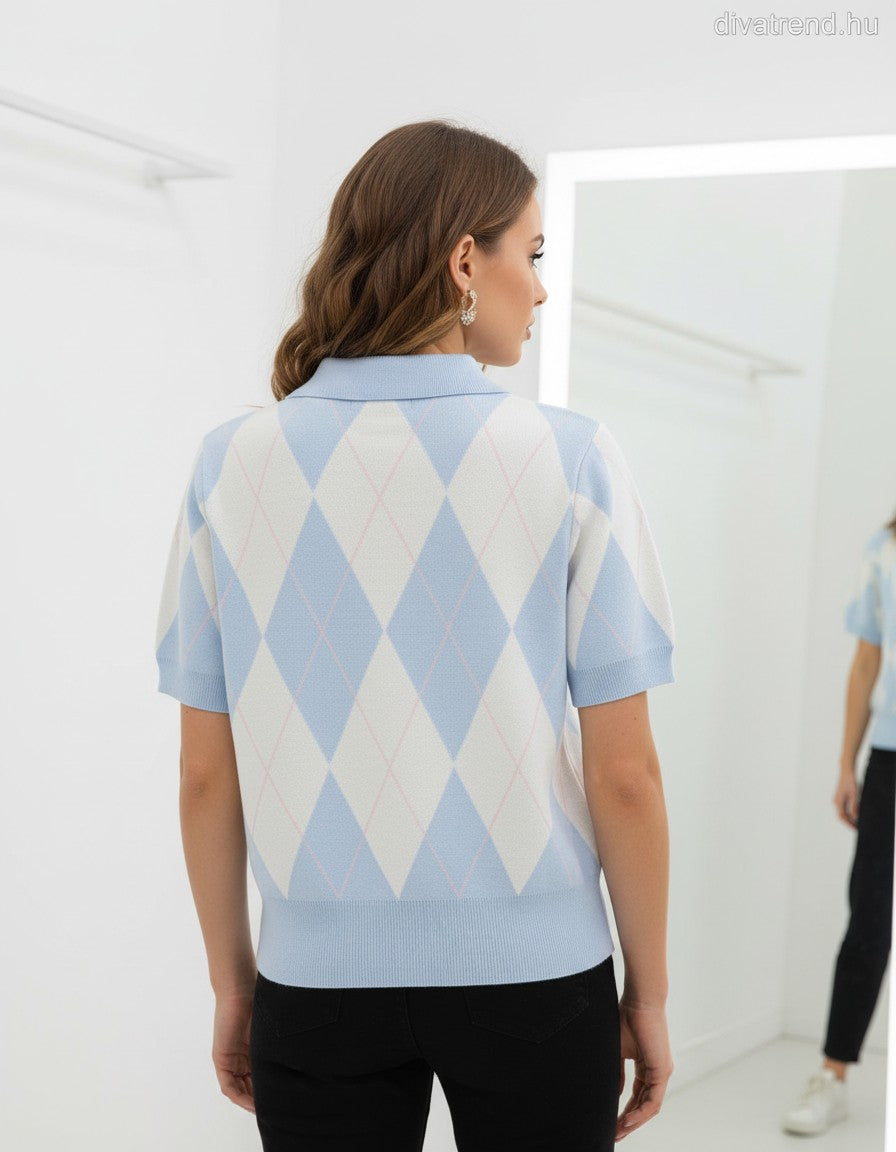 női kötött póló kárómintás hátulról