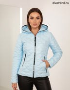 kék steppelt kabát kapucnis cipzáras