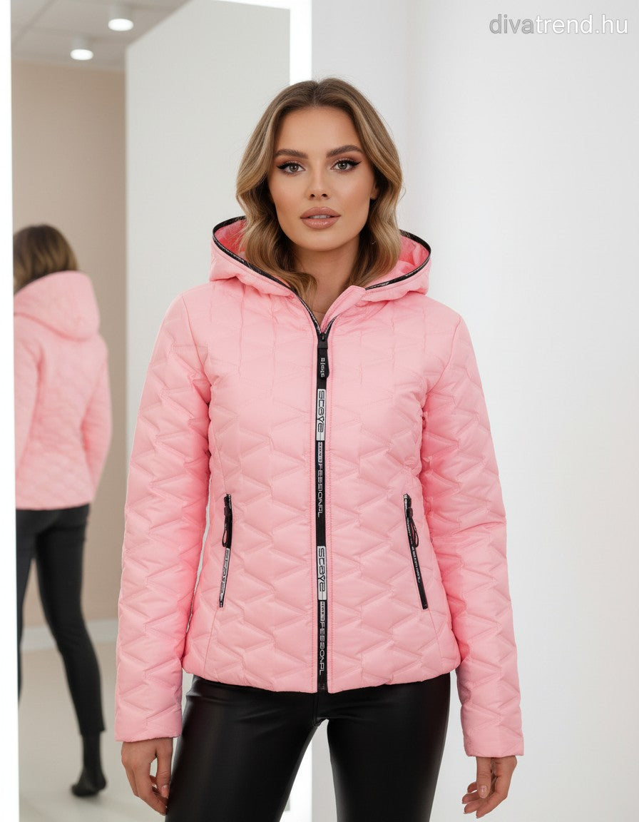 pink steppelt kabát kapucnis cipzáras