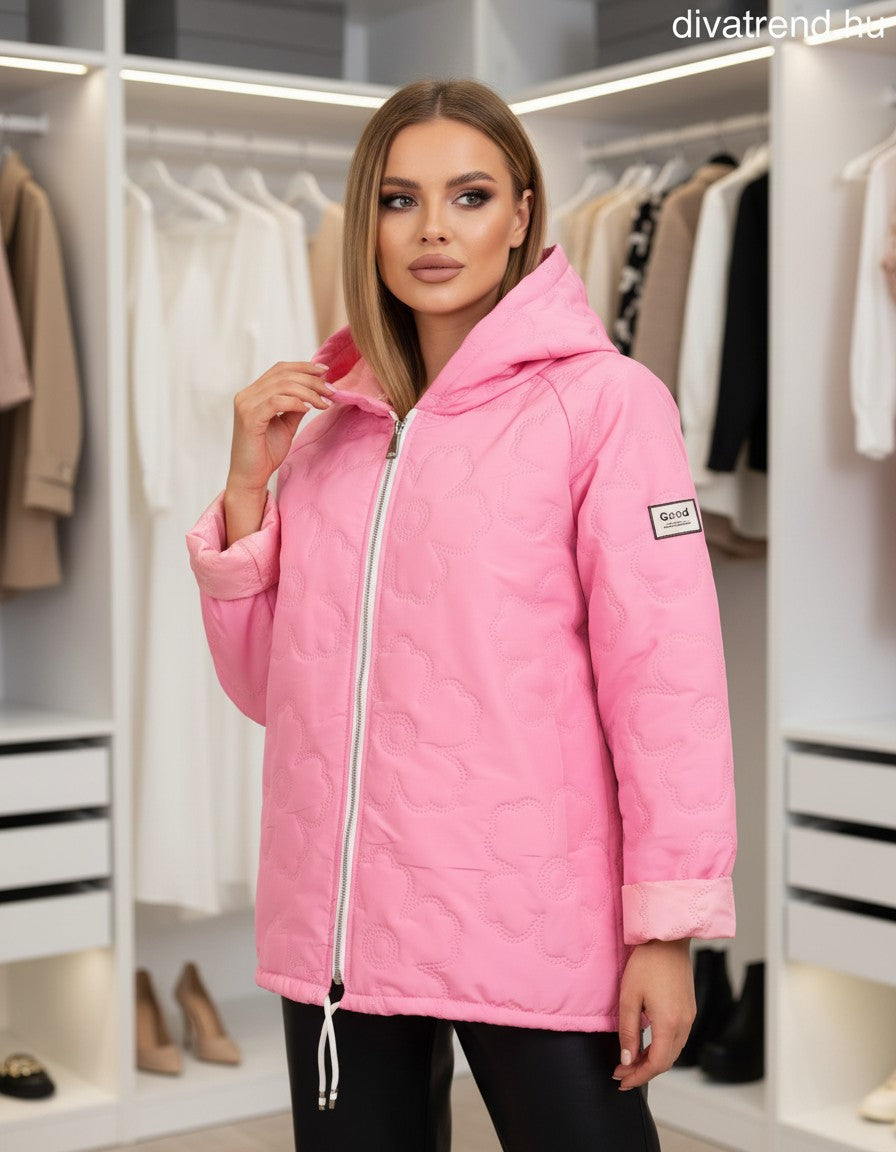 pink steppelt kabát kapucnis, virágmintás
