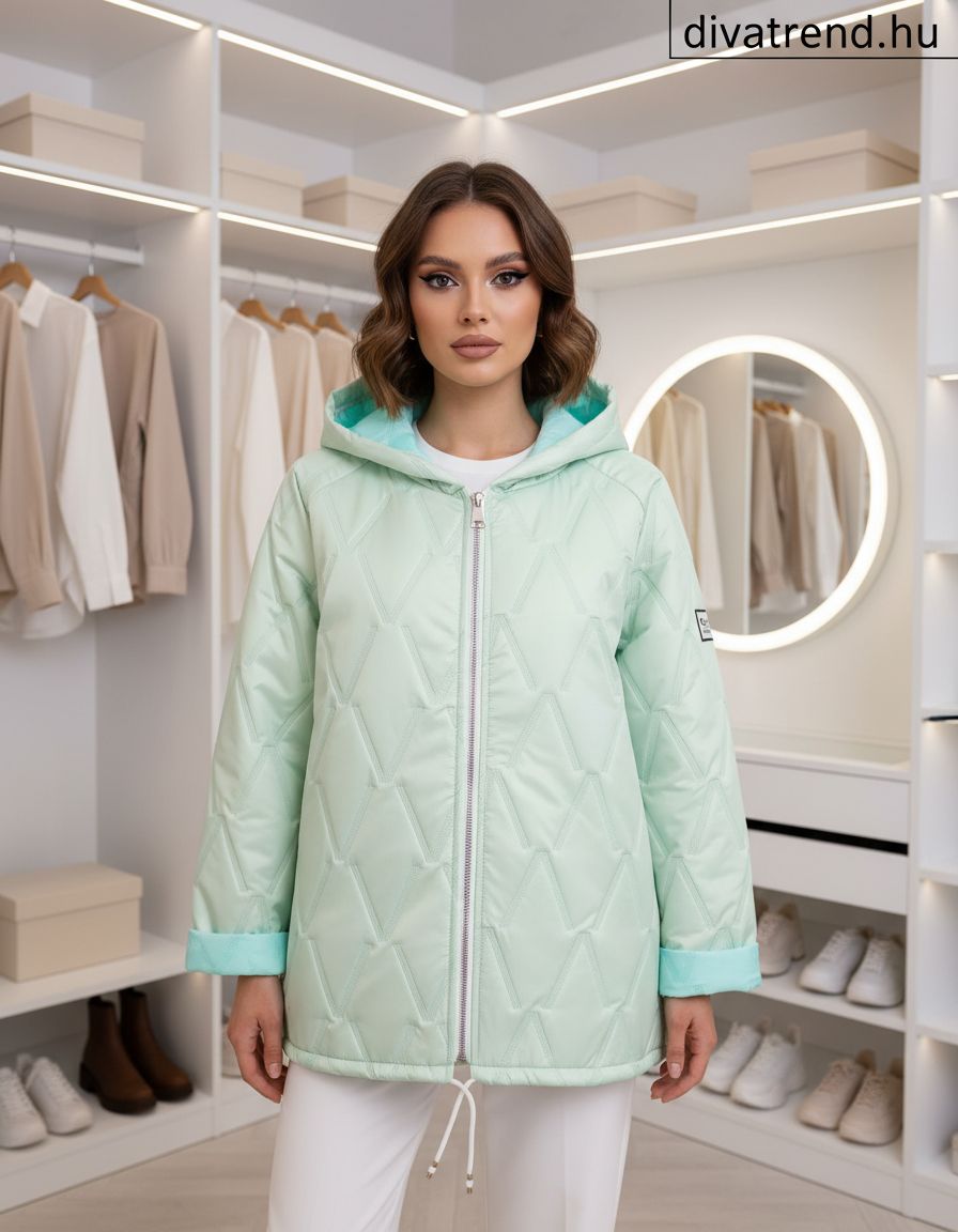 olasz női mintás átmeneti kabát hosszú ujjú kerek nyakú