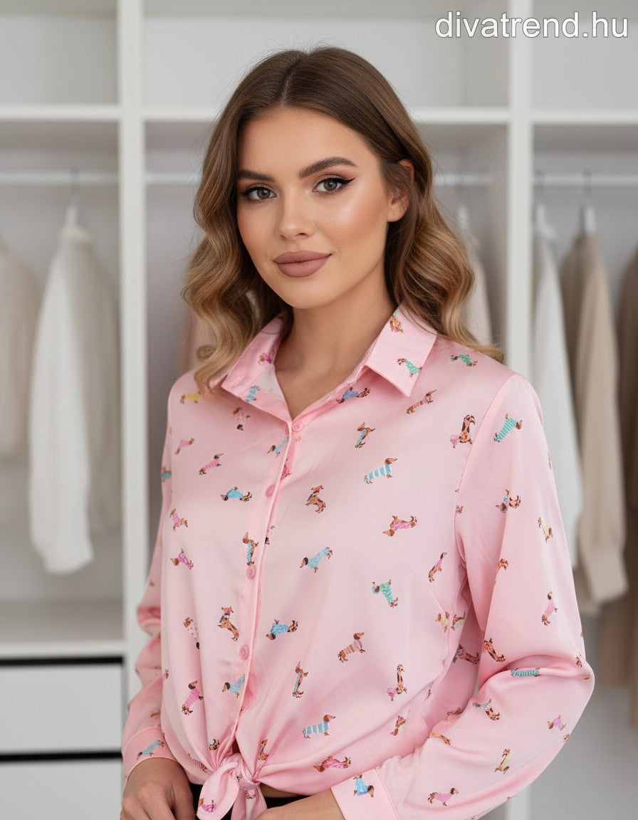pinklight szatén ing kutyás mintával