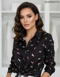 fekete szatén ing kutyás mintával