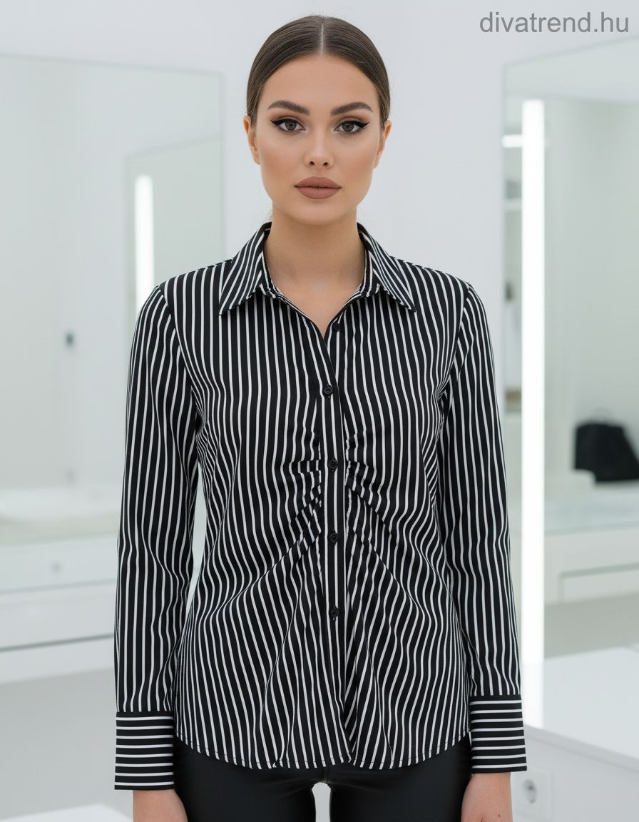 fekete fehér női csíkos szatén ing
