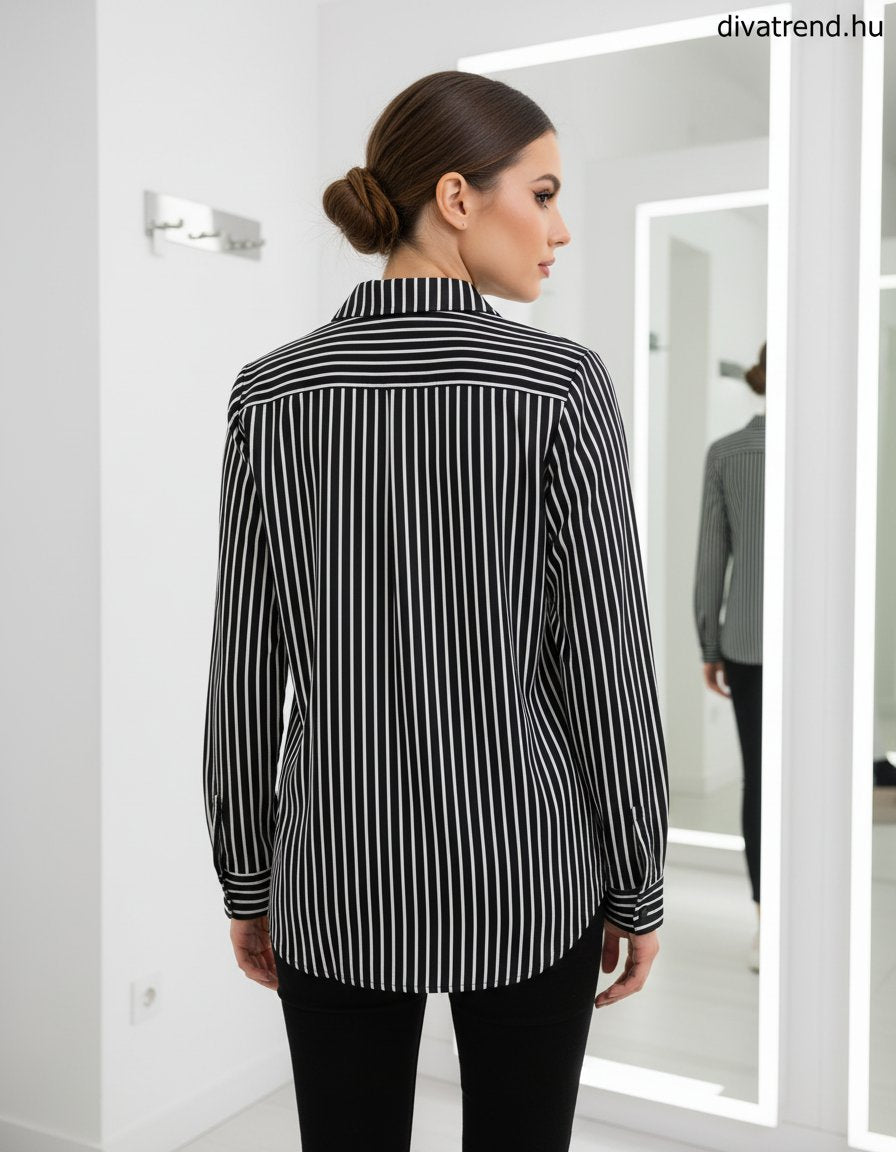 női csíkos szatén ing hátulról