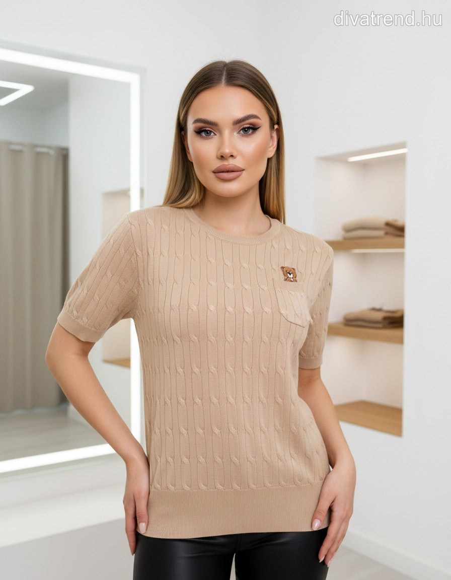 barna világos női kötött póló Teddy Bear