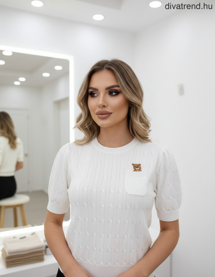 fehér női kötött póló Teddy Bear