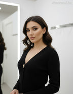 fekete kötött kardigán 1 díszgombbal