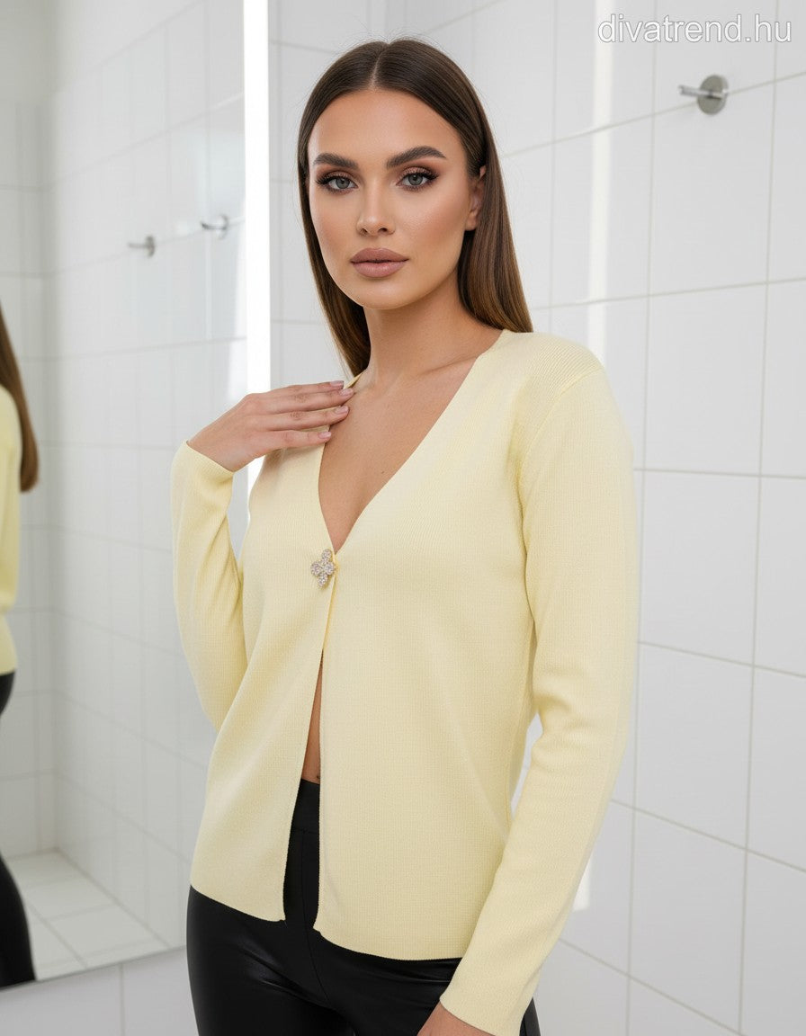sárga kötött kardigán 1 díszgombbal