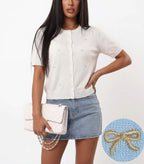 kötött kardigán rövid ujjú masnikkal fehér