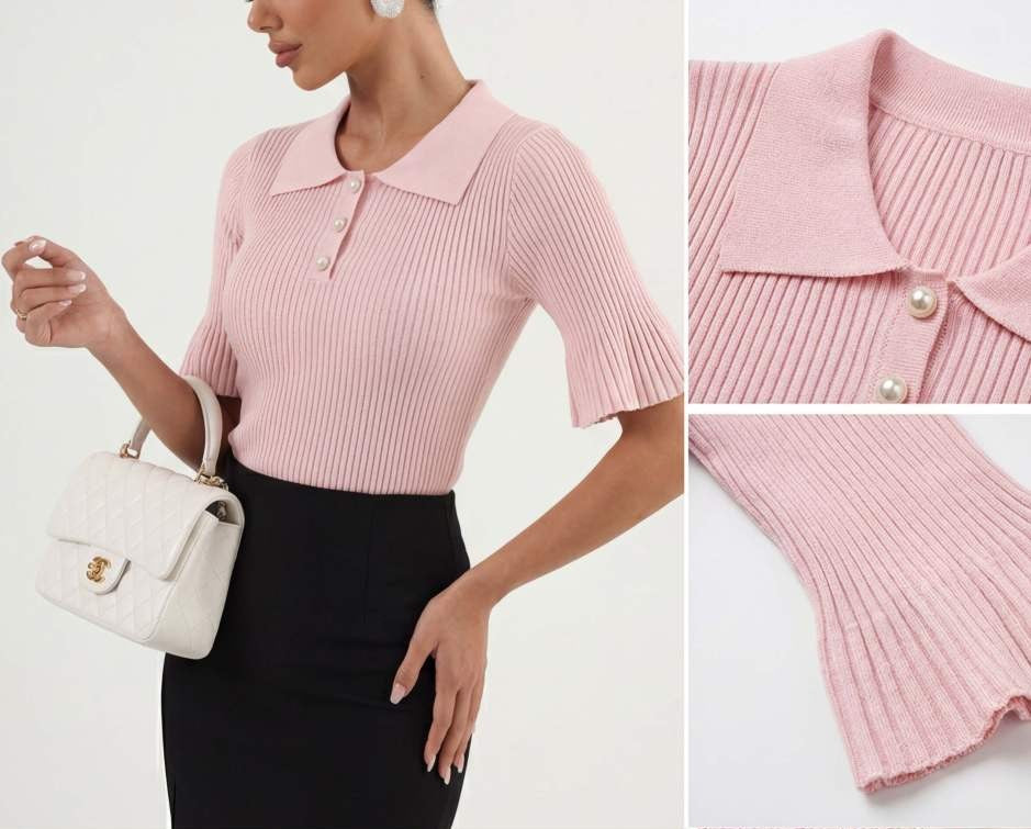 pink női kötött póló galléros