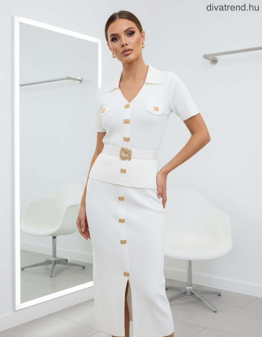 fehér elegáns kötött szett