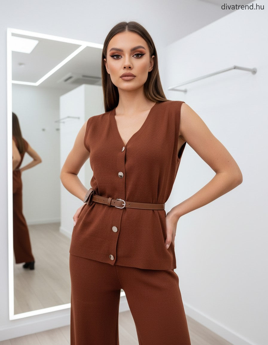 barna elegáns kötött szett