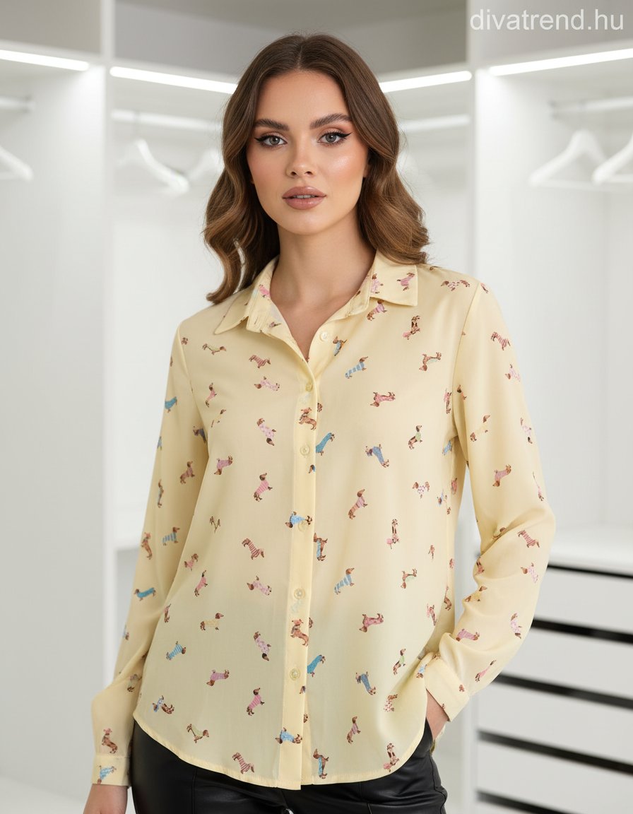 sárga női ing kutyás minta