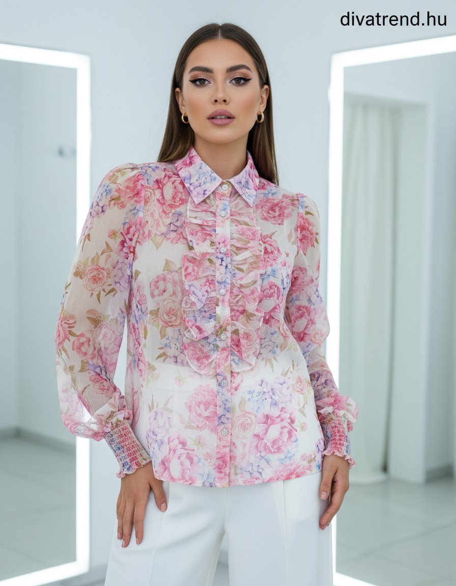 pink virágmintás sifon ing