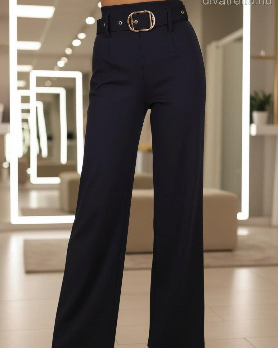 kék sötét bő szárú szövetnadrág övvel