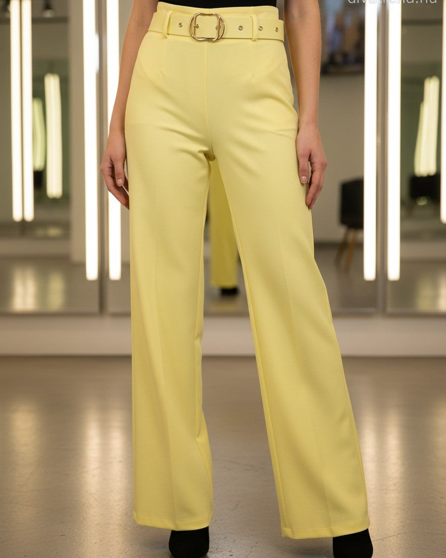 sárga bő szárú szövetnadrág övvel