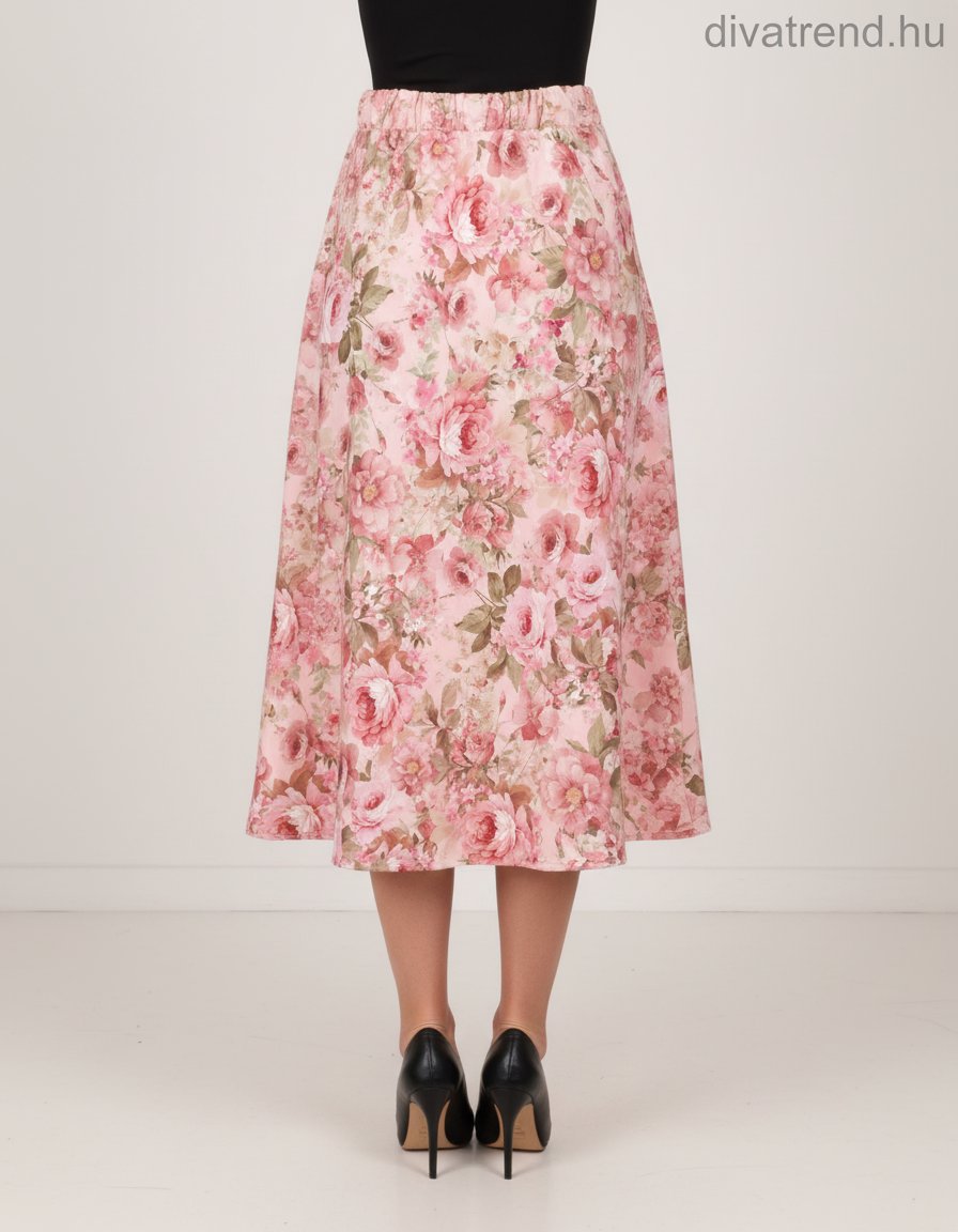 szatén midi szoknya virágmintás hátulról