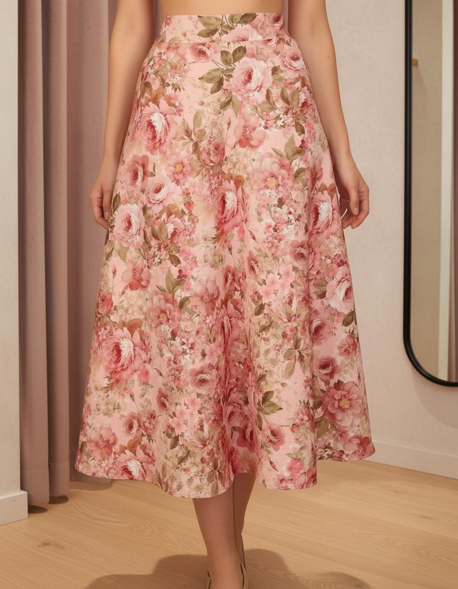 pinklight szatén midi szoknya virágmintás