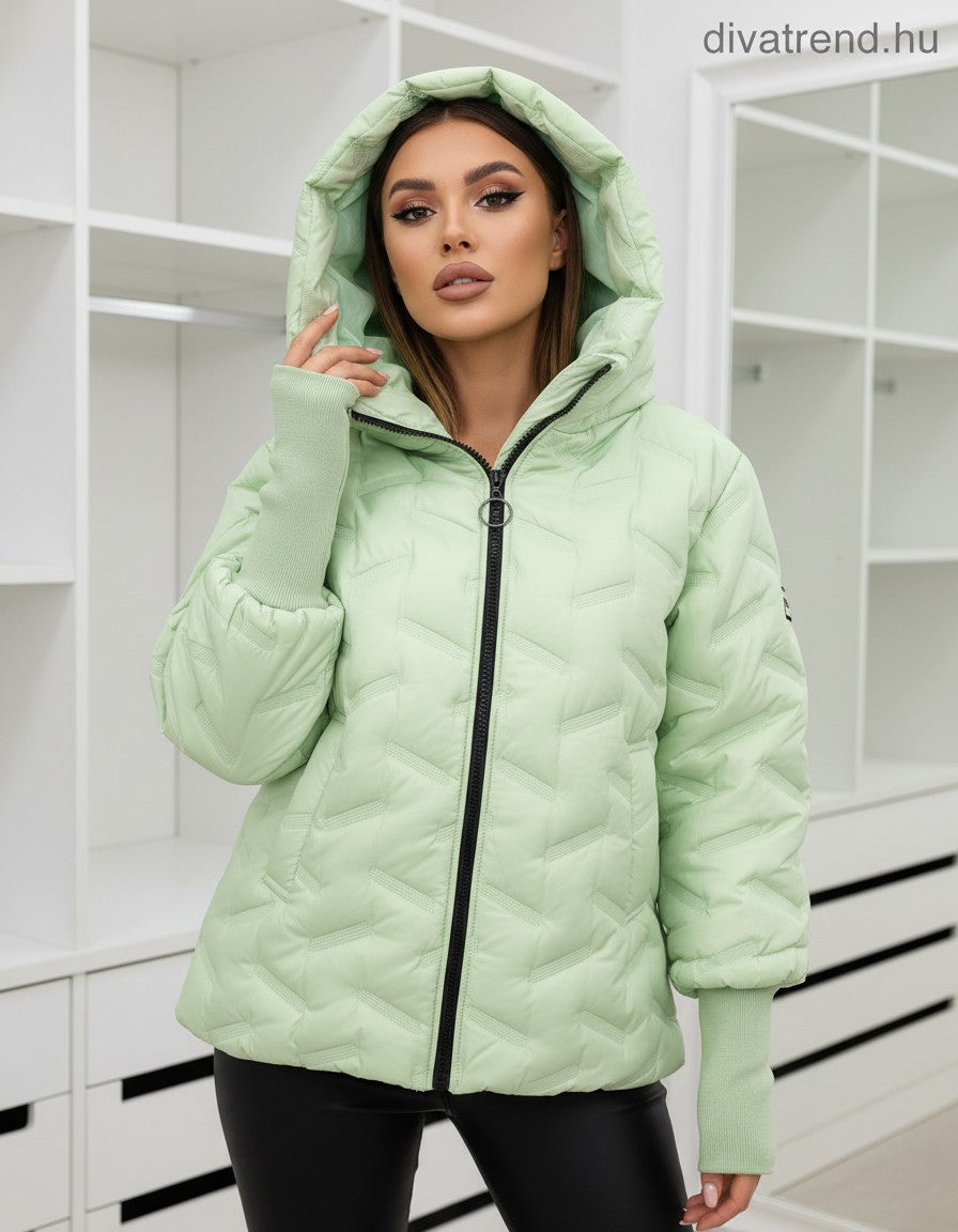 zöld közép steppelt kabát kapucnis