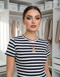 fehér kék sötét női pamut póló Teddy Bear csíkos